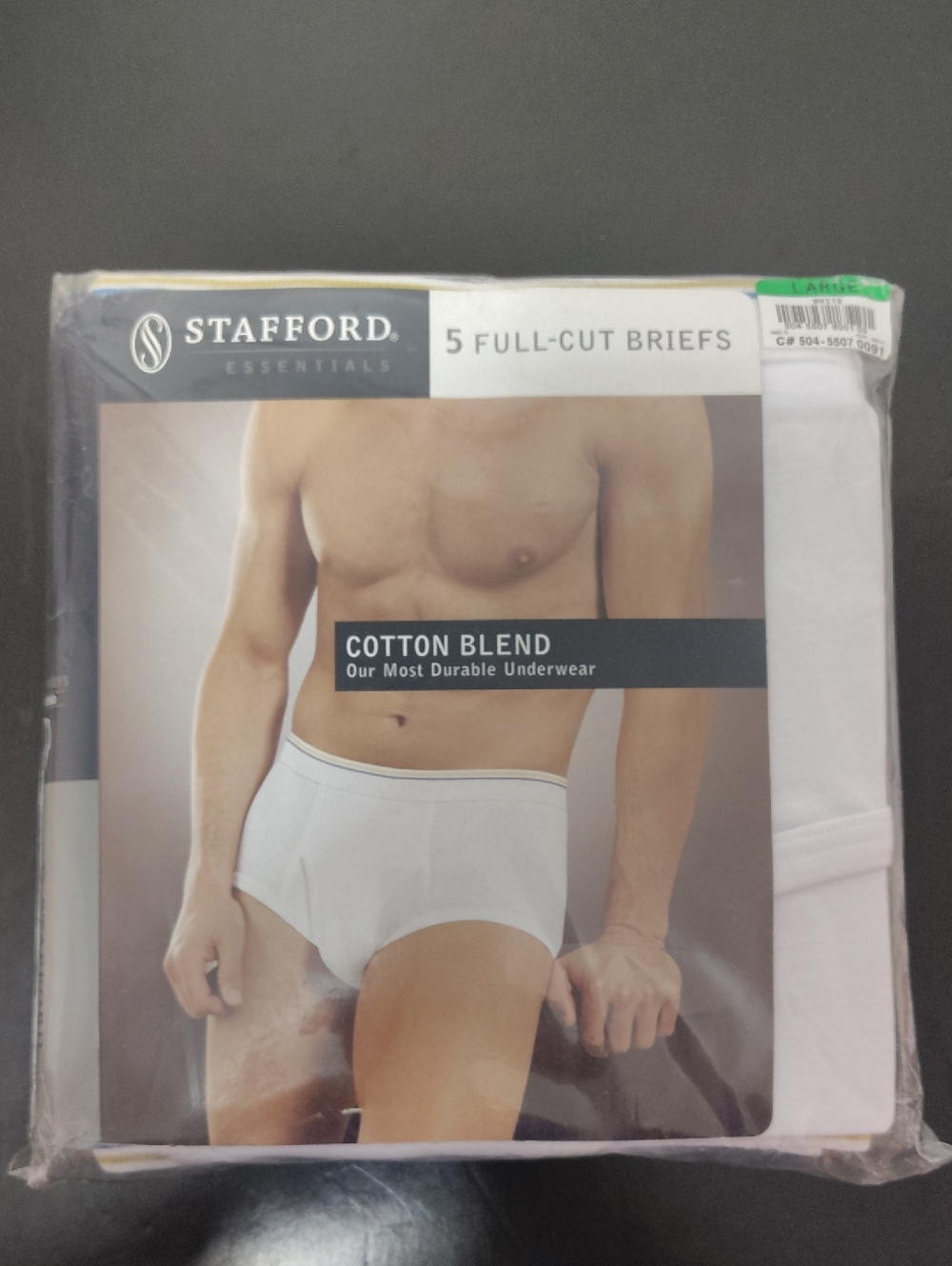Vtg Stafford Men's White Cotton Blend Full-Cut Briefs - 5 Pack - Size Large